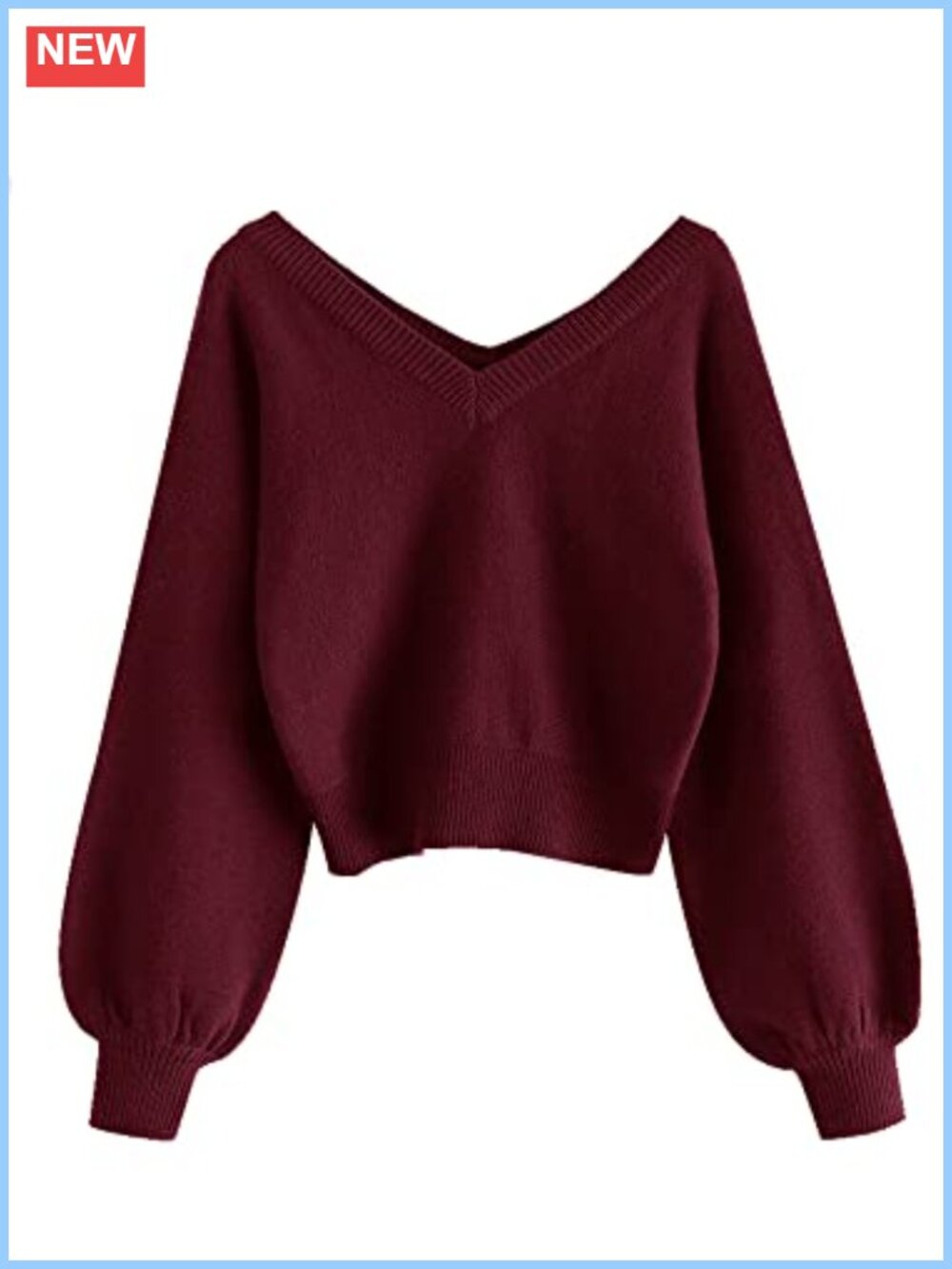 Cropped V-Neck Knit Sweater Pullover Jumper Long Sleeve Top